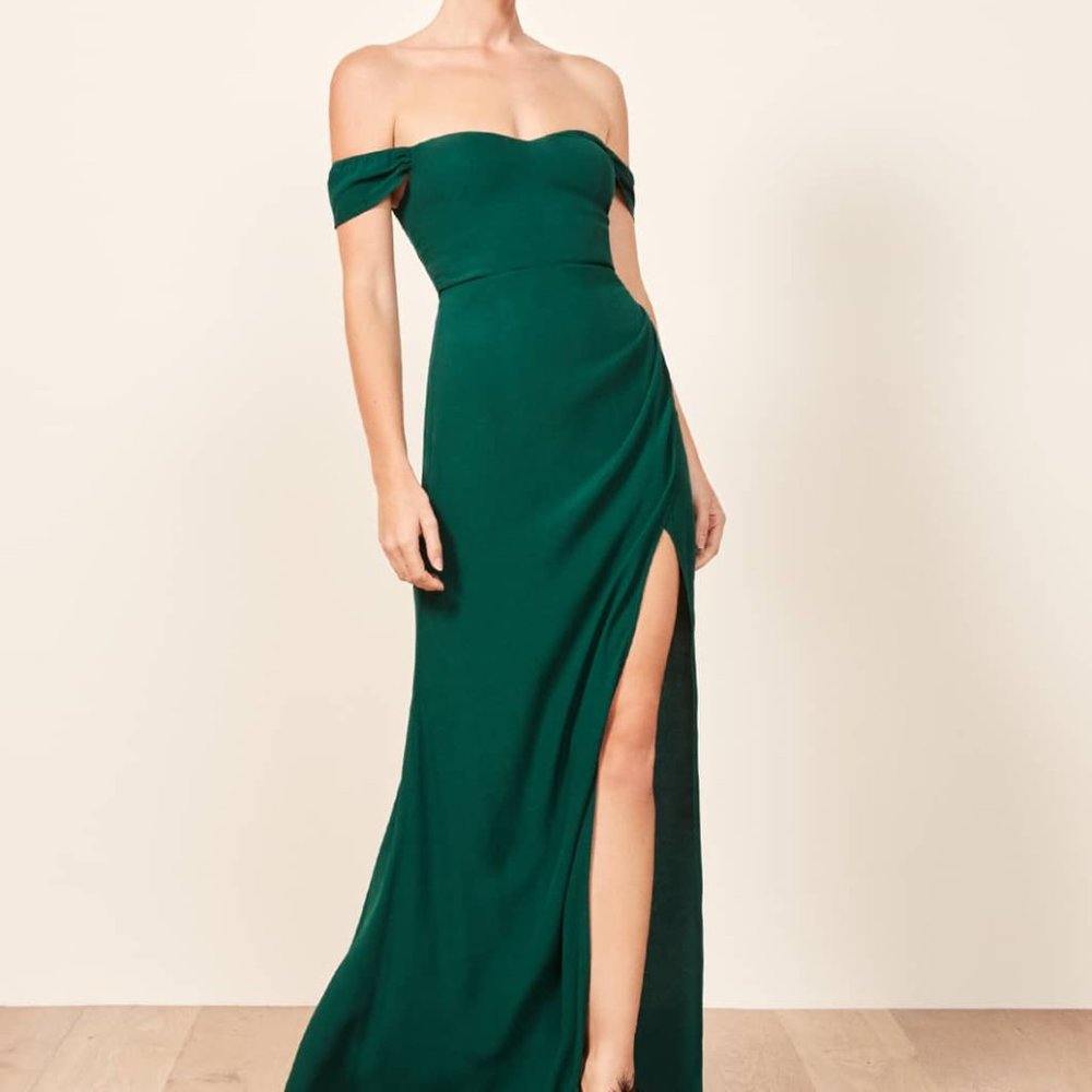 reformation marilyn dress in emerald